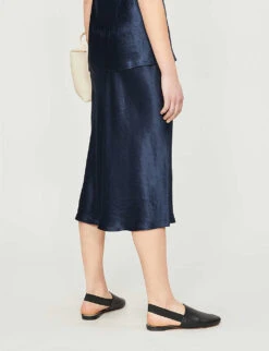 Vince Flared High-rise Crushed Satin Midi Skirt -Whistles Clothing Shop 197 3004397 VR68530354 COASTAL ALT02
