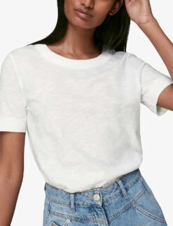 Whistles Rosa Double-trim Cotton-jersey T-shirt -Whistles Clothing Shop 501 10019 30980 WHITE ALT03