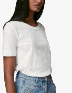 Whistles Rosa Double-trim Cotton-jersey T-shirt -Whistles Clothing Shop 501 10019 30980 WHITE ALT04
