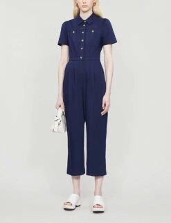 Whistles Emma Cotton-blend Jumpsuit -Whistles Clothing Shop R00126753 NAVY ALT01