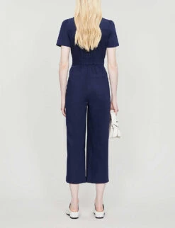 Whistles Emma Cotton-blend Jumpsuit -Whistles Clothing Shop R00126753 NAVY ALT02