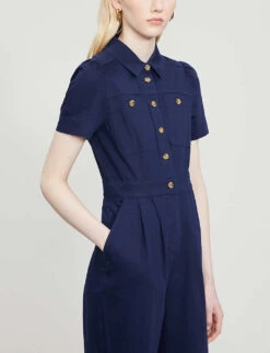 Whistles Emma Cotton-blend Jumpsuit -Whistles Clothing Shop R00126753 NAVY ALT03