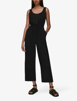 Whistles Quinn Sleeveless V-neck Woven Jumpsuit 8 Whistles Quinn Sleeveless V-neck Woven Jumpsuit -Whistles Clothing Shop R00684011 BLACK ALT01