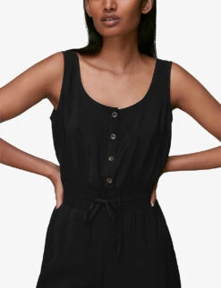 Whistles Quinn Sleeveless V-neck Woven Jumpsuit 11 Whistles Quinn Sleeveless V-neck Woven Jumpsuit -Whistles Clothing Shop R00684011 BLACK ALT04