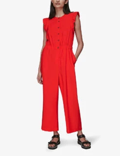 Whistles Frilled Wide-leg Woven Jumpsuit 8 Whistles Frilled Wide-leg Woven Jumpsuit -Whistles Clothing Shop R03789450 RED ALT03
