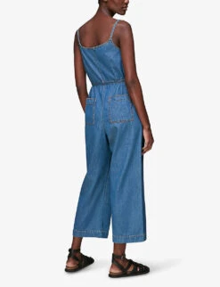 Whistles Strappy Tie-waist Denim Jumpsuit -Whistles Clothing Shop R03810648 BLUE ALT02