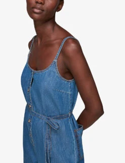 Whistles Strappy Tie-waist Denim Jumpsuit -Whistles Clothing Shop R03810648 BLUE ALT03