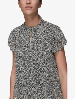 Whistles Floral-print Key-hole Woven Top -Whistles Clothing Shop R03816786 BLACKMULTI ALT03