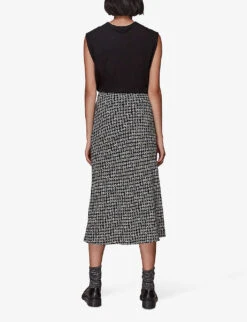 Whistles Landmark-print A-line Bias-cut Woven Midi Skirt -Whistles Clothing Shop R03835900 BLACK ALT03