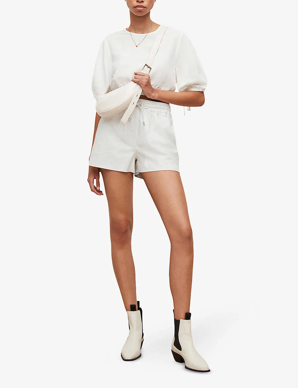 AllSaints Shana Elasticated Leather Shorts 2 AllSaints Shana Elasticated Leather Shorts - Image 2