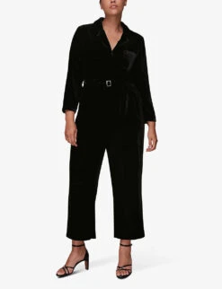 Whistles Avery Belted Wide-leg Velvet Jumpsuit -Whistles Clothing Shop R03869072 BLACK ALT02