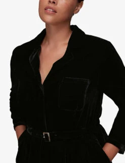 Whistles Avery Belted Wide-leg Velvet Jumpsuit -Whistles Clothing Shop R03869072 BLACK ALT04