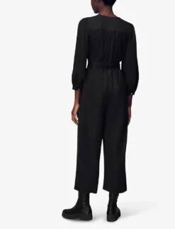 Whistles Estelle Puffed-sleeved Belted Woven Jumpsuit 8 Whistles Estelle Puffed-sleeved Belted Woven Jumpsuit -Whistles Clothing Shop R03873964 BLACK ALT03