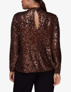 Whistles High-neck Sequin Woven Blouse 8 Whistles High-neck Sequin Woven Blouse -Whistles Clothing Shop R03875868 BROWN ALT03
