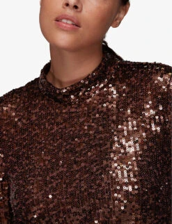 Whistles High-neck Sequin Woven Blouse 9 Whistles High-neck Sequin Woven Blouse -Whistles Clothing Shop R03875868 BROWN ALT04