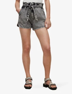 AllSaints Dale Paperbag-waist High-rise Stretch-denim Shorts -Whistles Clothing Shop R03875945 SNOWBLACK ALT02