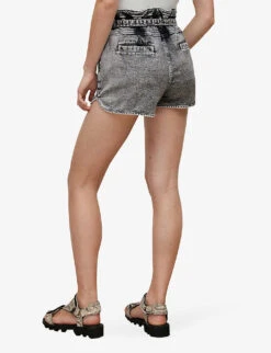 AllSaints Dale Paperbag-waist High-rise Stretch-denim Shorts -Whistles Clothing Shop R03875945 SNOWBLACK ALT03