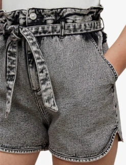 AllSaints Dale Paperbag-waist High-rise Stretch-denim Shorts -Whistles Clothing Shop R03875945 SNOWBLACK ALT04
