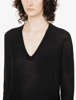 Joseph Cashair V-neck Cashmere-knit Jumper -Whistles Clothing Shop R03900699 BLACK ALT04