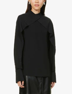 Joseph Bailie Asymmetric Pleated Silk Blouse -Whistles Clothing Shop R03900830 BLACK ALT02