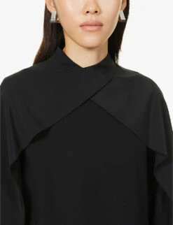 Joseph Bailie Asymmetric Pleated Silk Blouse -Whistles Clothing Shop R03900830 BLACK ALT04