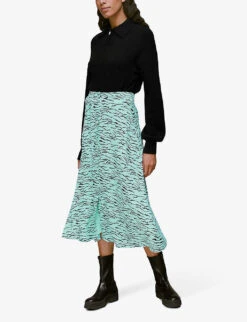 Whistles Tiger-print Button-front Woven Midi Skirt -Whistles Clothing Shop R03900966 MULTICOLOURED ALT02