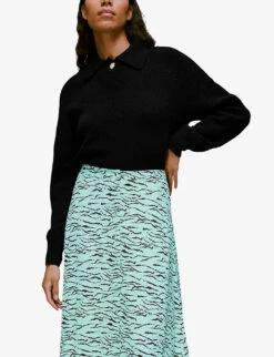 Whistles Tiger-print Button-front Woven Midi Skirt -Whistles Clothing Shop R03900966 MULTICOLOURED ALT04