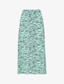 Whistles Tiger-print Button-front Woven Midi Skirt