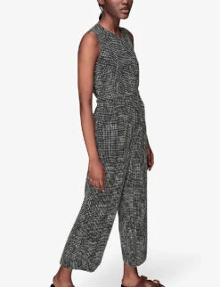 Whistles Josie Spot-print Check Woven Jumpsuit -Whistles Clothing Shop R03907588 BLACK ALT02