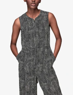 Whistles Josie Spot-print Check Woven Jumpsuit -Whistles Clothing Shop R03907588 BLACK ALT04