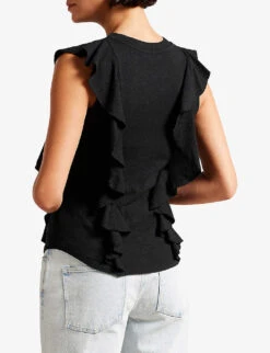 Ted Baker Kathley Ruffled Cotton And Linen T-shirt -Whistles Clothing Shop R03946257 BLACK ALT03
