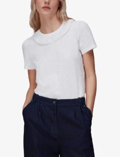 Whistles Matilda Broderie-anglaise Organic-cotton T-shirt -Whistles Clothing Shop R03946314 WHITE ALT02
