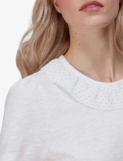 Whistles Matilda Broderie-anglaise Organic-cotton T-shirt -Whistles Clothing Shop R03946314 WHITE ALT04