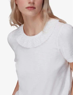 Whistles Matilda Broderie-anglaise Organic-cotton T-shirt -Whistles Clothing Shop R03946314 WHITE ALT05