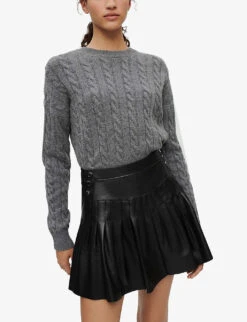 Maje Junia Pleated Leather Mini Skirt -Whistles Clothing Shop R03947698 NOIRGRIS ALT02