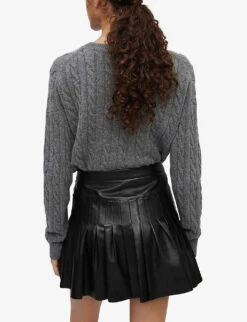 Maje Junia Pleated Leather Mini Skirt -Whistles Clothing Shop R03947698 NOIRGRIS ALT03