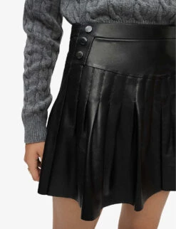 Maje Junia Pleated Leather Mini Skirt -Whistles Clothing Shop R03947698 NOIRGRIS ALT04
