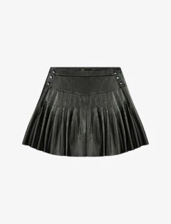 Maje Junia Pleated Leather Mini Skirt