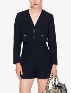 Sandro Seal Textured Tweed Playsuit -Whistles Clothing Shop R03947922 NOIRGRIS ALT03