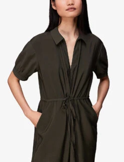 Whistles Jenny Relaxed Woven Jumpsuit -Whistles Clothing Shop R03949765 KHAKIOLIVE ALT04