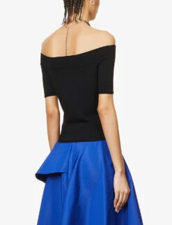 Alexander McQueen Off-shoulder Ribbed Knitted Top -Whistles Clothing Shop R03951917 BLACK ALT03