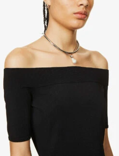 Alexander McQueen Off-shoulder Ribbed Knitted Top -Whistles Clothing Shop R03951917 BLACK ALT04