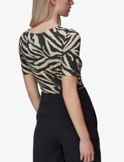 Whistles Zebra Square-neck Stretch-woven T-shirt -Whistles Clothing Shop R03957365 MULTICOLOURED ALT03
