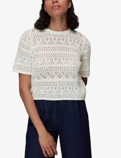 Whistles Elvie Crochet Cotton T-shirt 7 Whistles Elvie Crochet Cotton T-shirt -Whistles Clothing Shop R03959799 CREAM ALT02