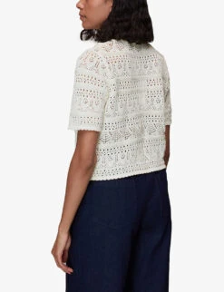 Whistles Elvie Crochet Cotton T-shirt 8 Whistles Elvie Crochet Cotton T-shirt -Whistles Clothing Shop R03959799 CREAM ALT03