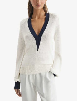 Reiss Talitha Contrast-trim Recycled-polyester Jumper -Whistles Clothing Shop R03970309 WHITENAVY ALT02
