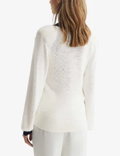 Reiss Talitha Contrast-trim Recycled-polyester Jumper -Whistles Clothing Shop R03970309 WHITENAVY ALT03