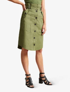Ted Baker Siyanne Paperbag-waist Stretch-cotton Skirt -Whistles Clothing Shop R03971496 KHAKI ALT02