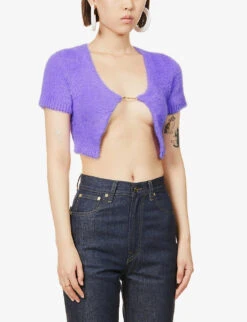 Jacquemus La Maille Neve Cropped Stretch-woven Top -Whistles Clothing Shop R03972585 PURPLE ALT02