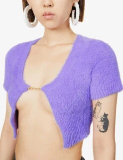 Jacquemus La Maille Neve Cropped Stretch-woven Top -Whistles Clothing Shop R03972585 PURPLE ALT04